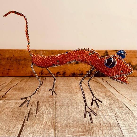 Beadworx—Grassroots Creations, Orange Gecko Lizard Glass Bead Wire Sculpture - Picture 3 of 8